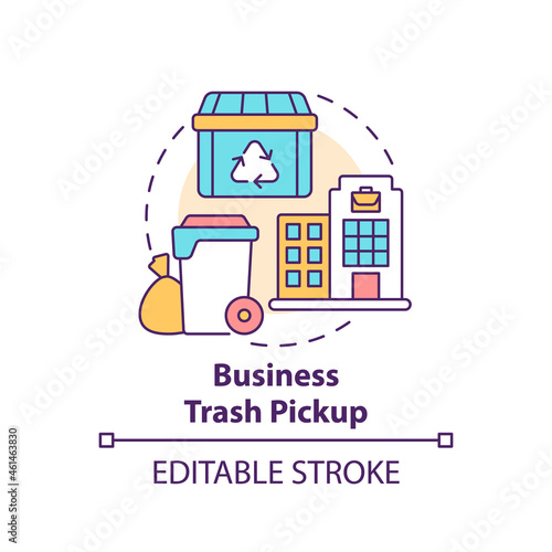 Business trash pickup concept icon. Waste management abstract idea thin line illustration. Commercial rubbish collection and disposal. Vector isolated outline color drawing. Editable stroke