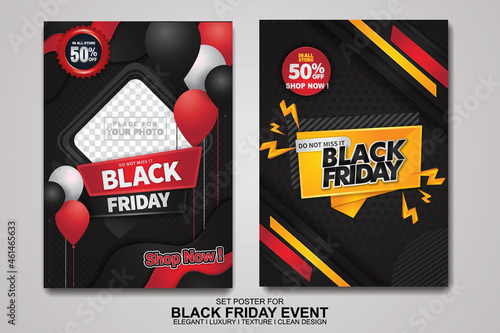 Black Friday Sale poster design set with background texture, elegant, luxury and clean design. Vector illustration.