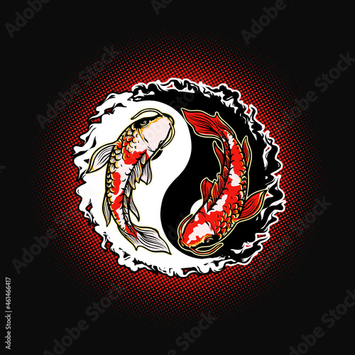 Yin Yang Koi Fish Japanese vector illustration premium tshirt design