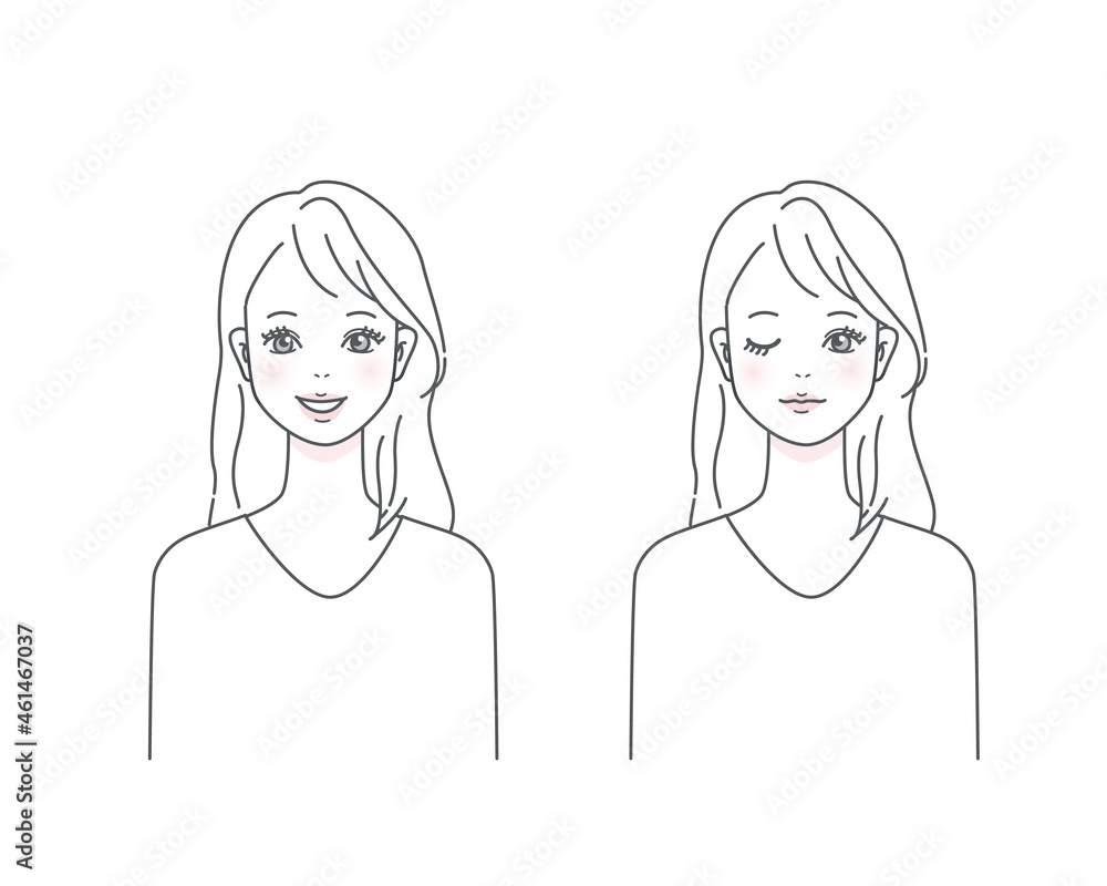 キレイな女性の表情セットイラスト素材