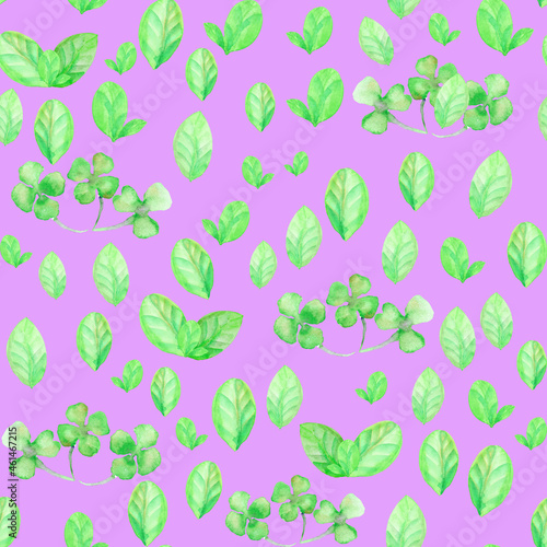 watercolor seamless patterns for design, decoration with flowers and leaves with pink background