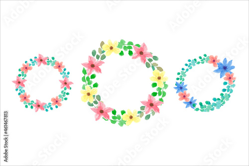 A Set Beautiful Flowers Wreath Watercolor