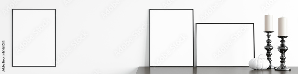 Halloween frame mockup, Halloween banner, 3d render Halloween frame mockup, Halloween banner, 3d render