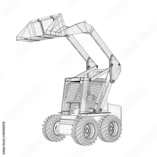 Small forklift wireframe from black lines isolated on white background. Isometric view. 3D. Vector illustration