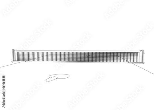 Contour of a tennis table with tennis rackets from black lines isolated on a white background. Vector illustration