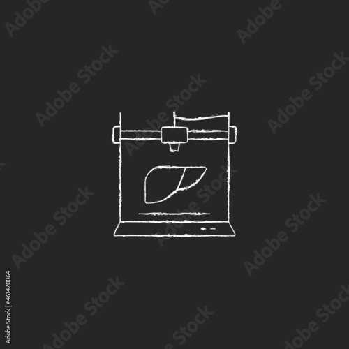3d printed liver chalk white icon on dark background. Create artificial organ. Innovation in biomedical field. Liver transplantation. Bioprinted organ. Isolated vector chalkboard illustration on black