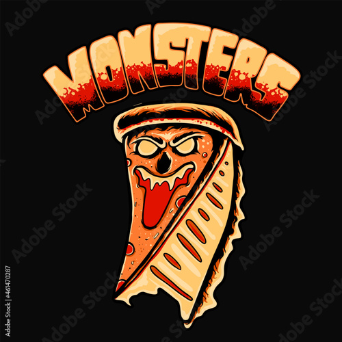 Scary Pizza Monster vector illustration Premium tshirt design