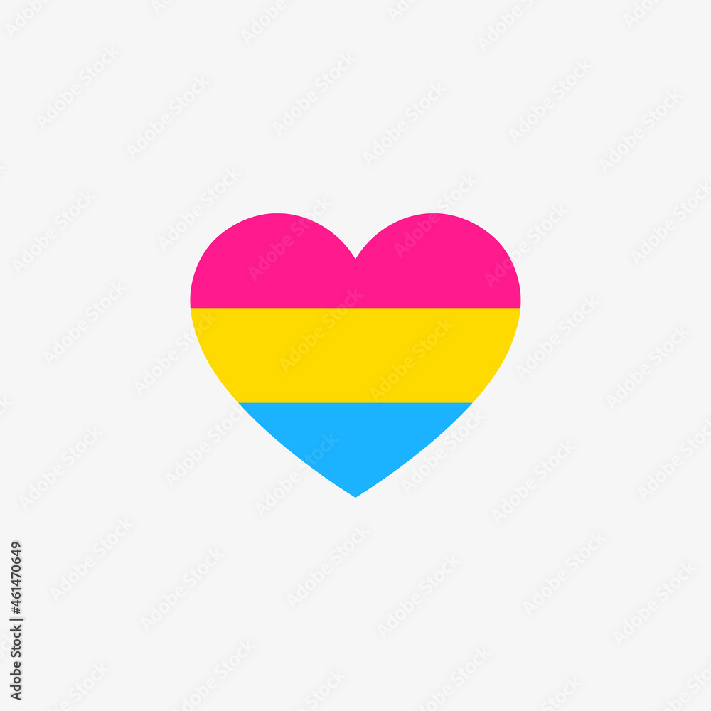Pansexual flag with white background. Heart-shaped flag icon. Pansexual flag with white background. Heart-shaped flag icon.