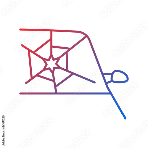 Broken car glass gradient linear vector icon. Windscreen damage. Cracked windshield. Broken vehicle windows. Thin line color symbol. Modern style pictogram. Vector isolated outline drawing