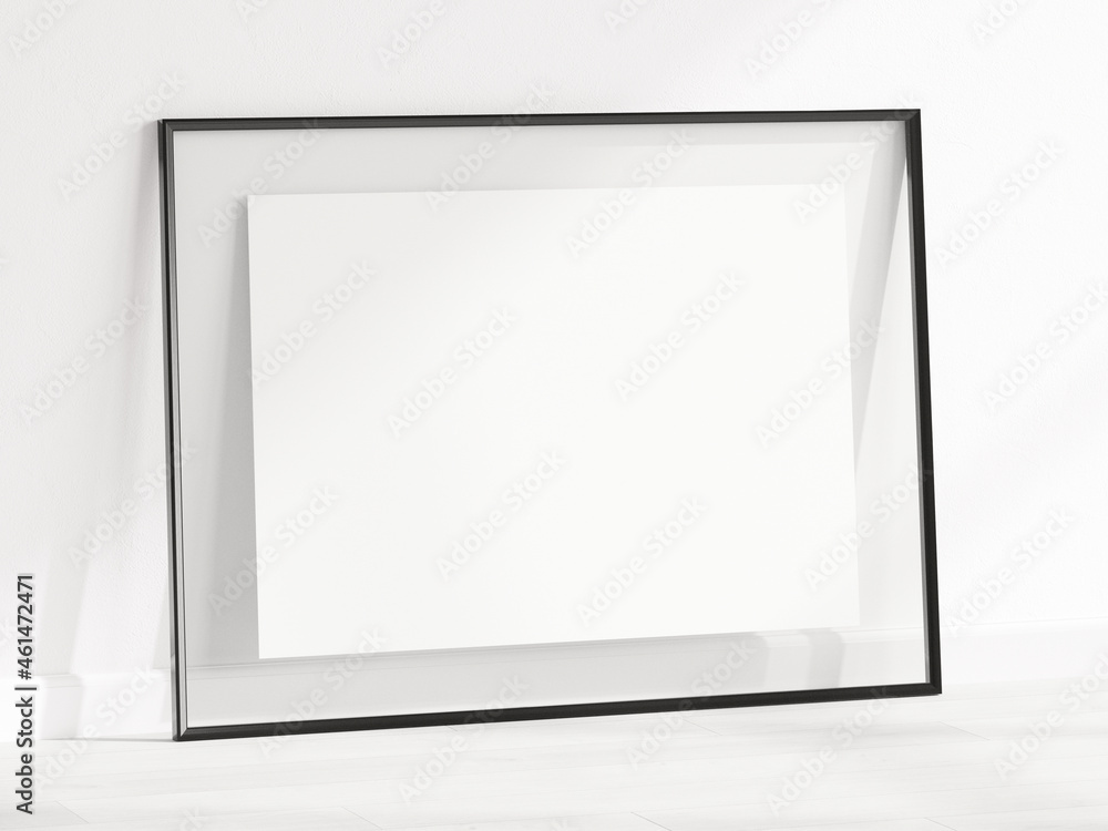 Horizontal black frame mockup with glass border, poster mockup, print mockup, minimalist mockup, 3d render Horizontal black frame mockup with glass border, poster mockup, print mockup, minimalist mockup, 3d render