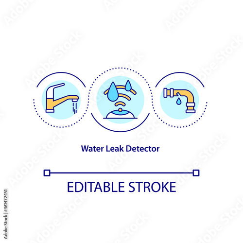 Water leak detector concept icon. Home safety system abstract idea thin line illustration. Leakage prevention. Flooding and overflow alert. Vector isolated outline color drawing. Editable stroke