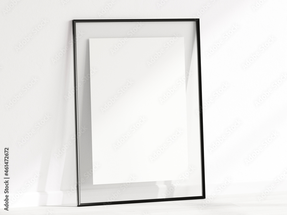 Black frame mockup with glass border, poster mockup, print mockup, minimalist mockup, 3d render Black frame mockup with glass border, poster mockup, print mockup, minimalist mockup, 3d render