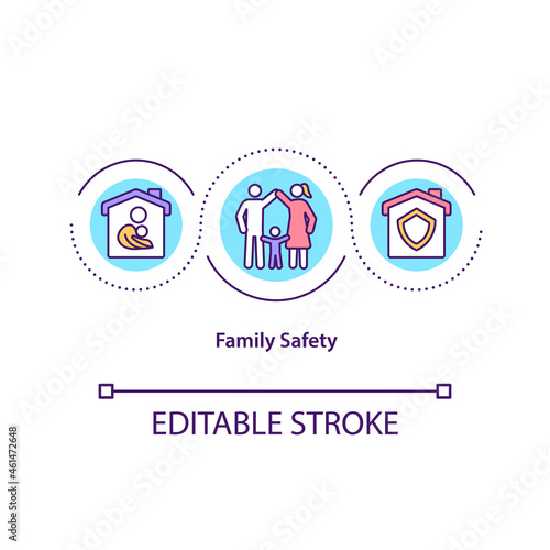 Family safety concept icon. Home security abstract idea thin line illustration. Family members staying safe and protected. Parental control. Vector isolated outline color drawing. Editable stroke