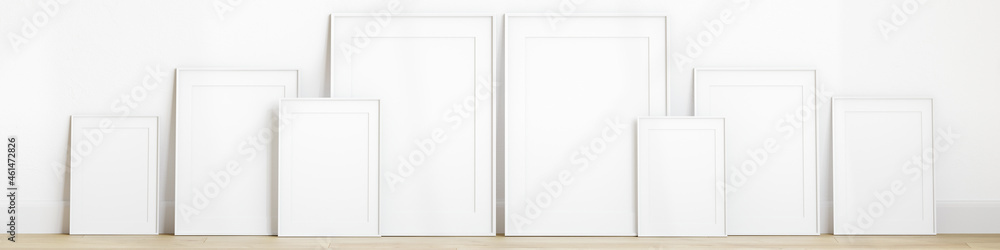 minimalist frame gallery mockup, white frames mockup, 3d render minimalist frame gallery mockup, white frames mockup, 3d render