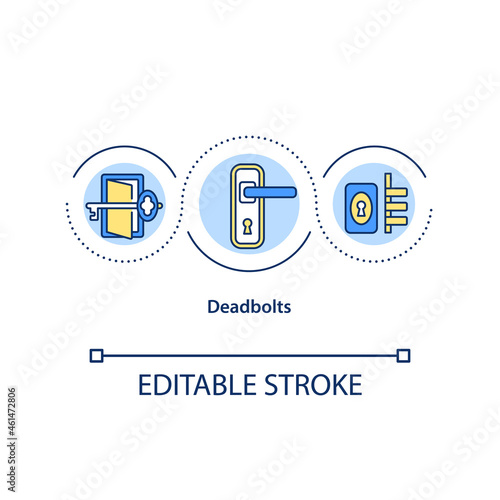 Deadbolts concept icon. Locking mechanism abstract idea thin line illustration. Home security and robbery prevention. Safety tool. Vector isolated outline color drawing. Editable stroke