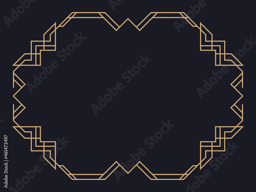 Art deco frame. Vintage linear border. Design a template for invitations, leaflets and greeting cards. Geometric golden frame. The style of the 1920s - 1930s. Vector illustration