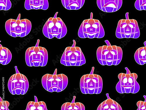Gradient pumpkins with white outline halloween seamless pattern. Jack-o lantern for wrapping paper, banners and advertising materials. Vector illustration