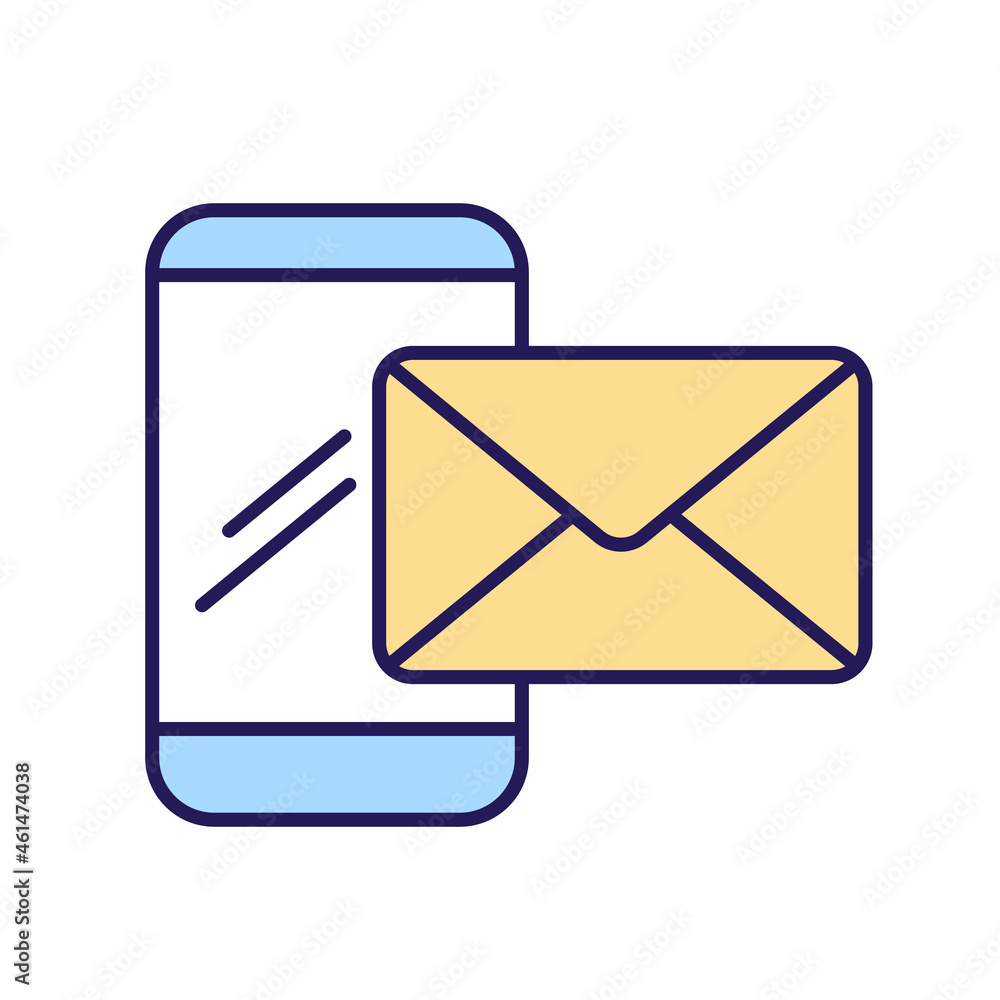 Smartphone message RGB color icon. Mobile phone communication. Internet social media conversation. Messenger chat. Mail and sms notification. Isolated vector illustration. Simple filled line drawing Smartphone message RGB color icon. Mobile phone communication. Internet social media conversation. Messenger chat. Mail and sms notification. Isolated vector illustration. Simple filled line drawing