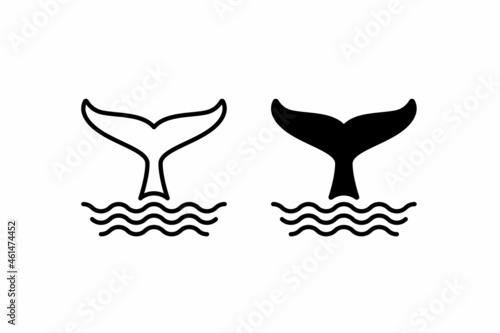 whale tail and waves flat icon vector for apps and websites