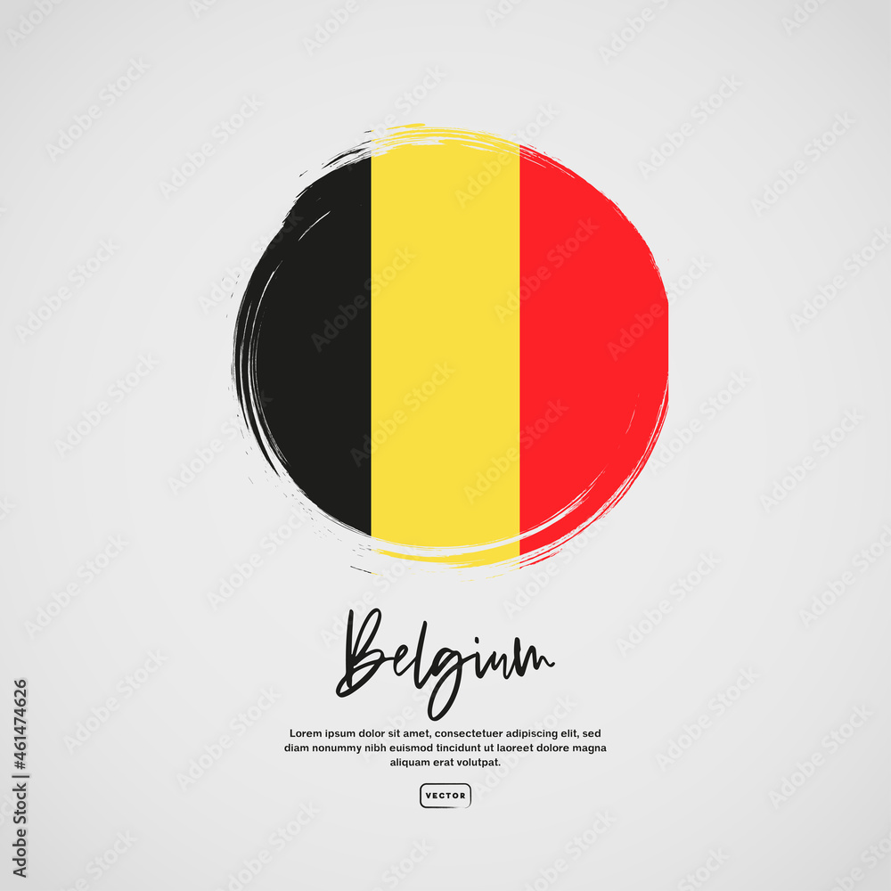 Fototapeta premium Flag of Belgium with brush stroke effect and text