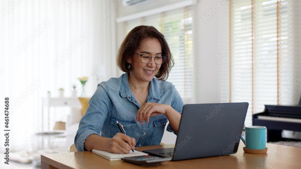 Asia adult happy people or sme owner latin lady sit consult talk in online seminar reskill upskill job discuss class for worker on desk table work at home in remote teach advice by digital training. Asia adult happy people or sme owner latin lady sit consult talk in online seminar reskill upskill job discuss class for worker on desk table work at home in remote teach advice by digital training.