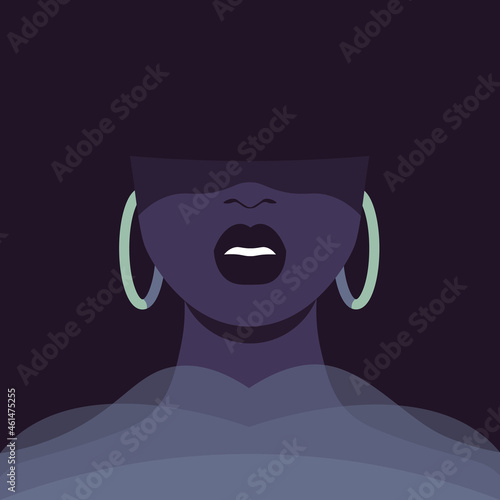 A portrait of an African woman with a hat on a dark background. Fashion vector flat illustration photo