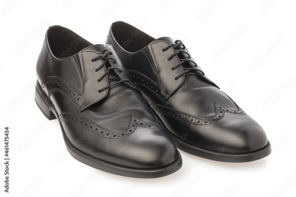Classic leather men's shoes of black color isolated on white background