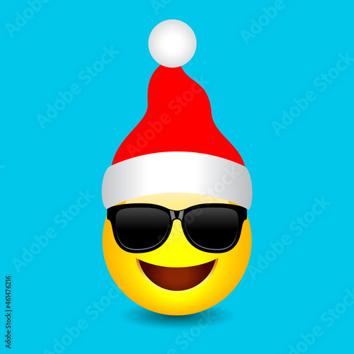 Santa emoji with red Christmas cap, vector cartoon