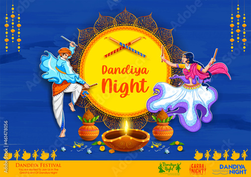 Dandiya in disco Garba Night banner poster for Navratri Dussehra festival of India