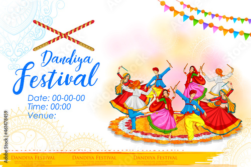 Dandiya in disco Garba Night banner poster for Navratri Dussehra festival of India