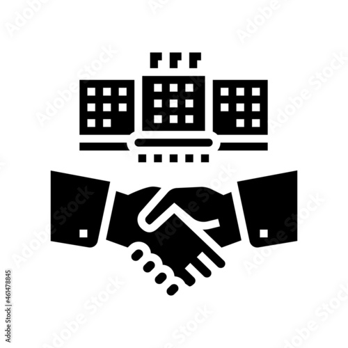 embassy diplomats handshaking glyph icon vector. embassy diplomats handshaking sign. isolated contour symbol black illustration