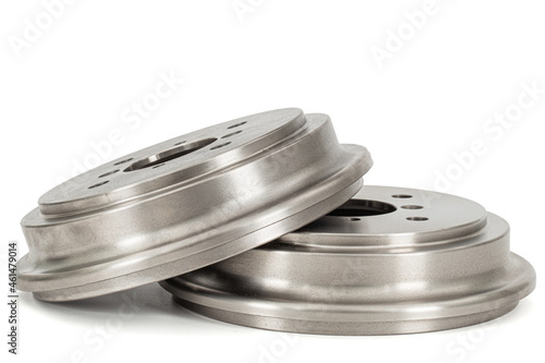 Rear car brake drums, isolated on white background