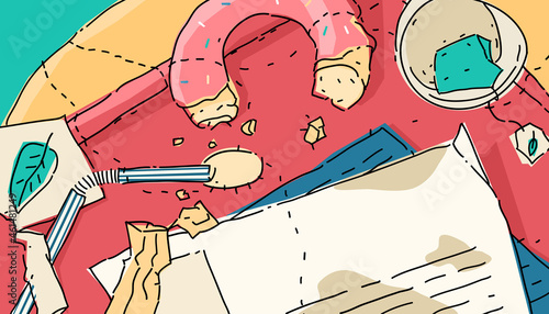 Vector Illustration Tray With Food Leftovers
