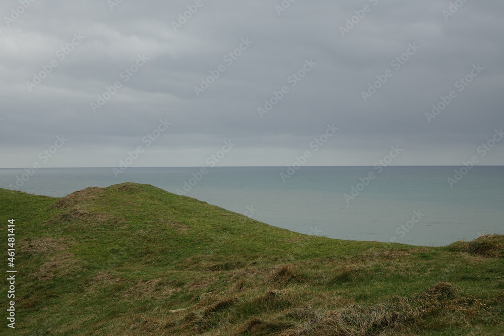 Scenic view from the Svinklovene cliffs on a cloudy autumn day, Fjerritslev, Jammerbugt, Northern Jutland, Denmark
