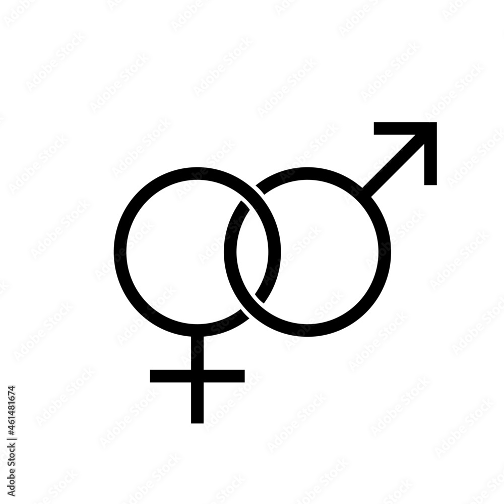 Line icon of joint male and female gender signs. Mars and Venus symbol. Vector Illustration