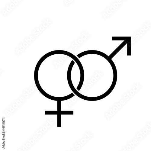 Line icon of joint male and female gender signs. Mars and Venus symbol. Vector Illustration
