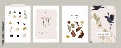 Autumn postcards or greeting cards template collection 