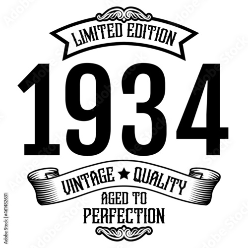 vintage 1934 Aged to perfection, 1934 birthday typography design for T-shirt