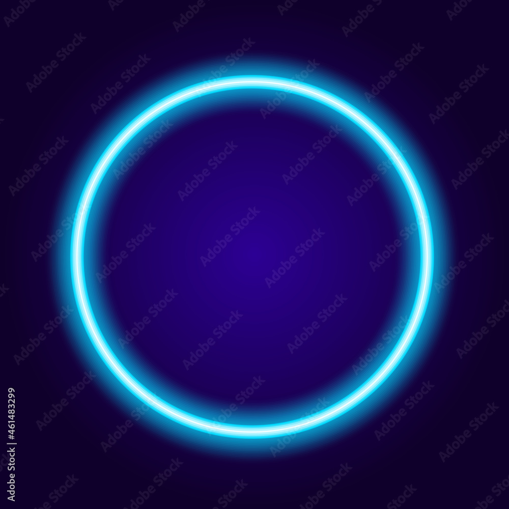 Neon circle of blue color. A round-shaped vector frame glowing in the dark with a bright blue outline with an empty space inside for text. neon sign template Neon circle of blue color. A round-shaped vector frame glowing in the dark with a bright blue outline with an empty space inside for text. neon sign template