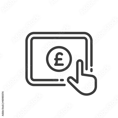 Tablet with British pound icon on white background.