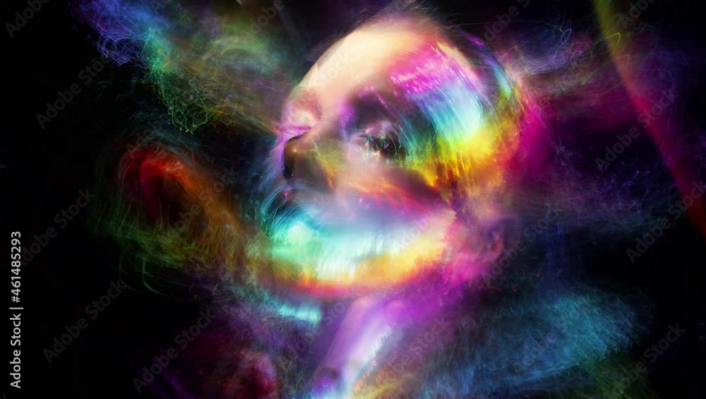 LGBT symbolism, rainbow light movements on a girl's face LGBT symbolism, rainbow light movements on a girl's face