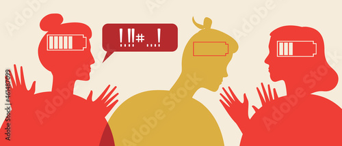 Cheating and jealousy in a couple, silhouette vector stock illustration with negative emotions, emotional dispus of people, feeling of jealousy