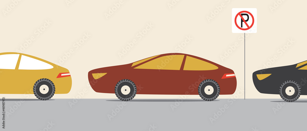 Car Parking Prohibition, Flat Vector Stock Illustration with Traffic Violation and Parallel Parking Car Parking Prohibition, Flat Vector Stock Illustration with Traffic Violation and Parallel Parking