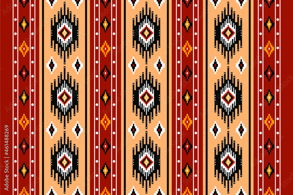 Geometric ethnic oriental seamless pattern traditional Design for background,carpet,wallpaper.clothing,wrapping,Batik fabric,Vector illustration.embroidery style - Sadu, sadou, sadow or sado - obrazy, fototapety, plakaty 