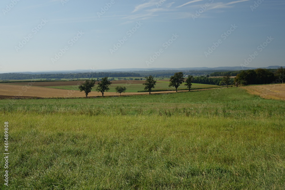 Typical Lorraine landscape in late summer near Launstroff, Moselle, Lorraine, Grand Est, France

