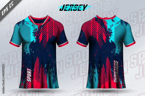 Front back tshirt design. Sports design for football, racing, cycling, gaming jersey vector.	