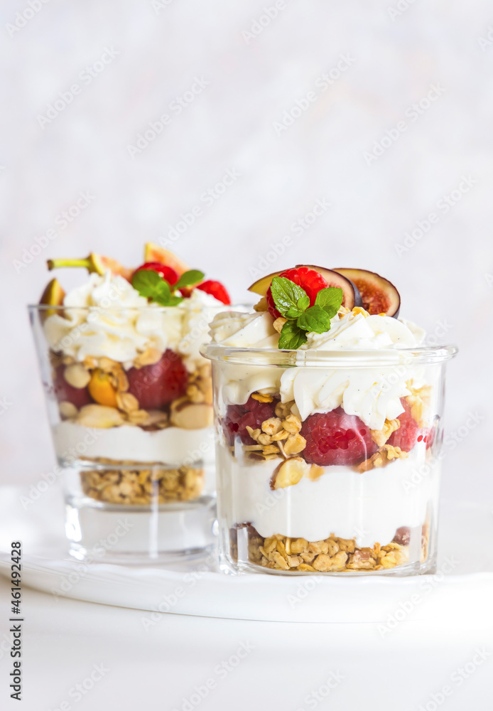 Granola parfait with raspberry and figs Granola parfait with raspberry and figs