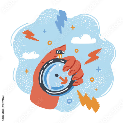 Vector illustration of hand holding stopwatch. Deadline, punctuality and time management business concept, productivity and optimization