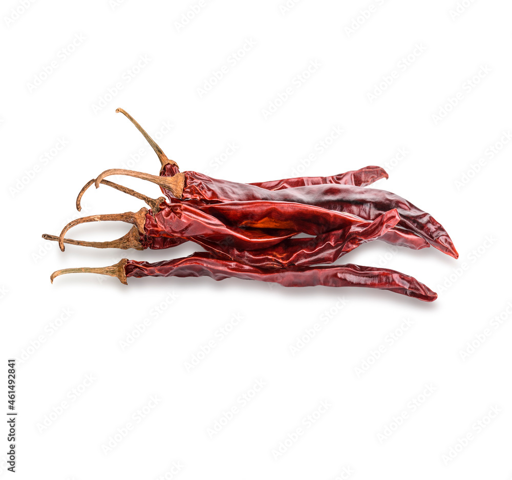 Dried red chili or chilli cayenne pepper isolated on white background