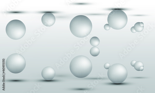 3D illustration of balls of different sizes hanging in space. 3D rendering isolated on white background.